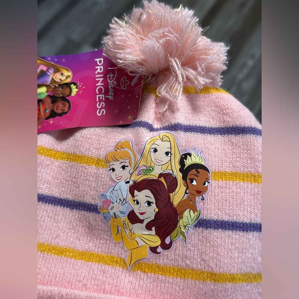 Disney Princess toddler girls' pink striped beanie hat - Picture 2 of 4